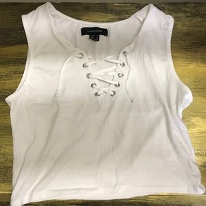 White Lace Up Crop Top